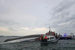 Forces approach the shipwreck area to conduct rescue operation. (Photo: VNA)